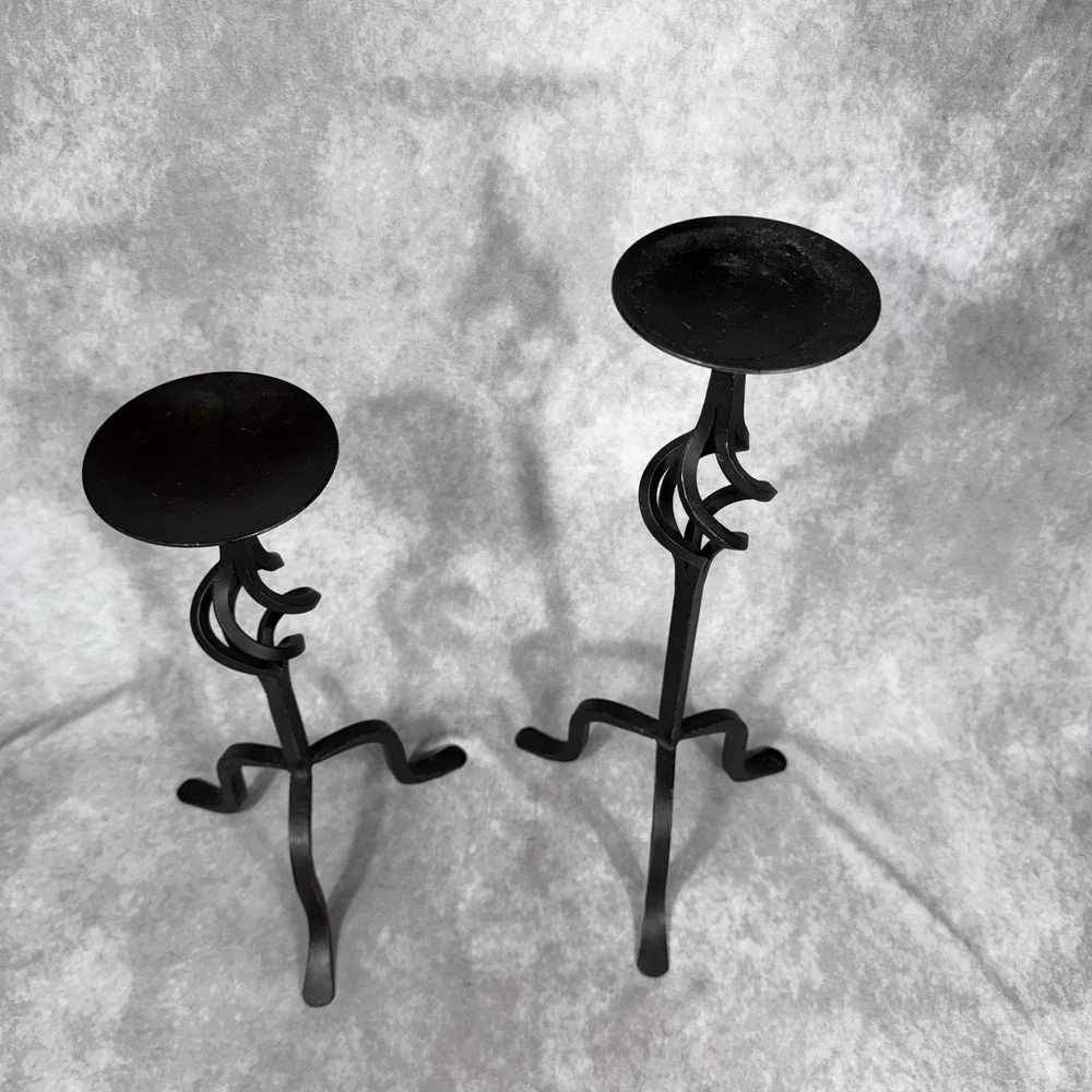 Vtg Pier 1 Imports Wrought Iron Twisted Basket Candle Holders Pair 18